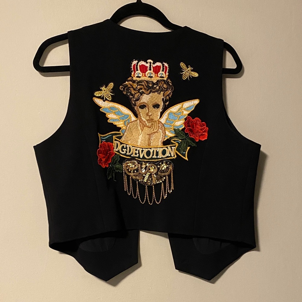 Black Embroidered Angel Vest, unique custom made